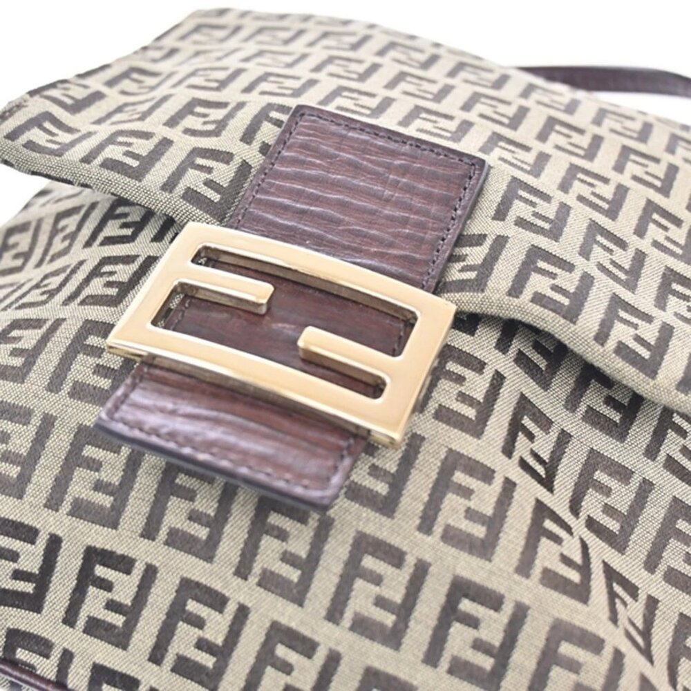 FENDI Logo Zucchino Zucca Pattern Shoulder Bag Canvas Leather Brow Italy 82KB966 - Picture 9 of 16